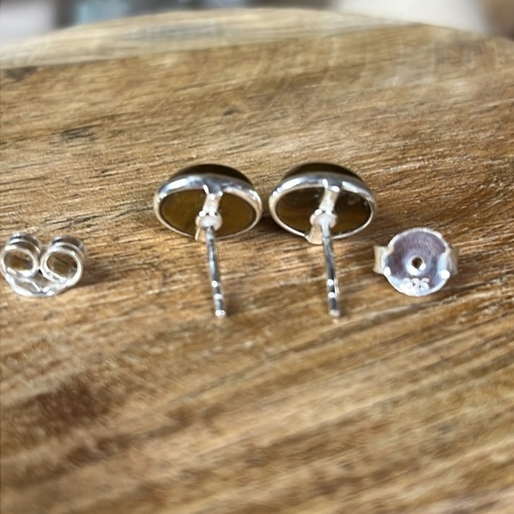 TIGER’S EYE 925 SOLID STERLING STUD EARRINGS - Picture 2 of 3
